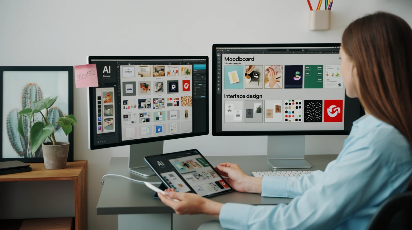 Creative professional using artificial intelligence in a modern studio